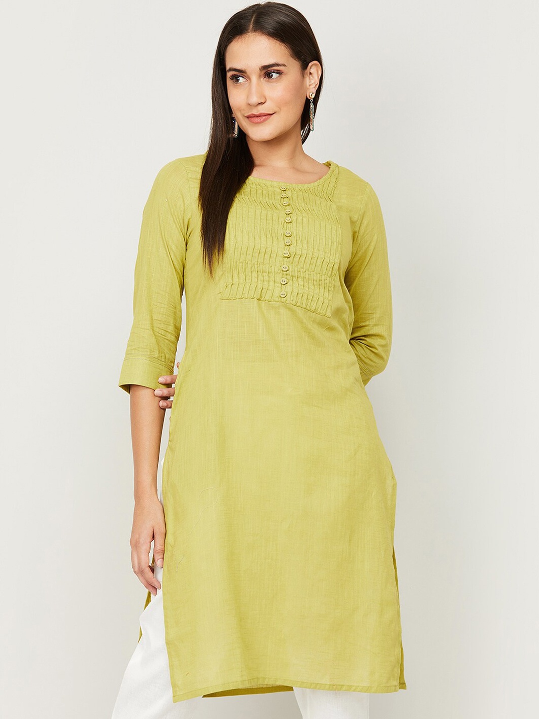 

Melange by Lifestyle Women Yellow Cotton Kurta