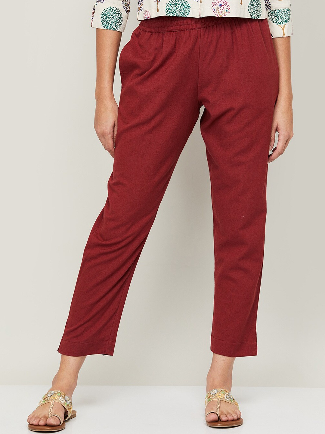 

Melange by Lifestyle Women Maroon High-Rise Trousers