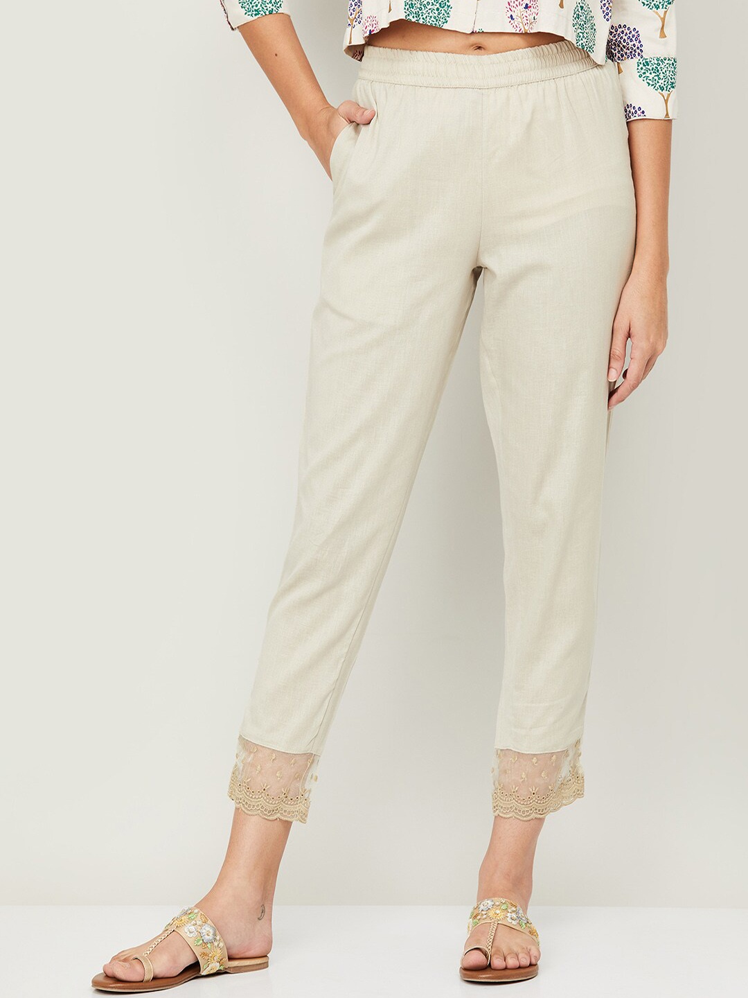 

Melange by Lifestyle Women Beige High-Rise Trousers
