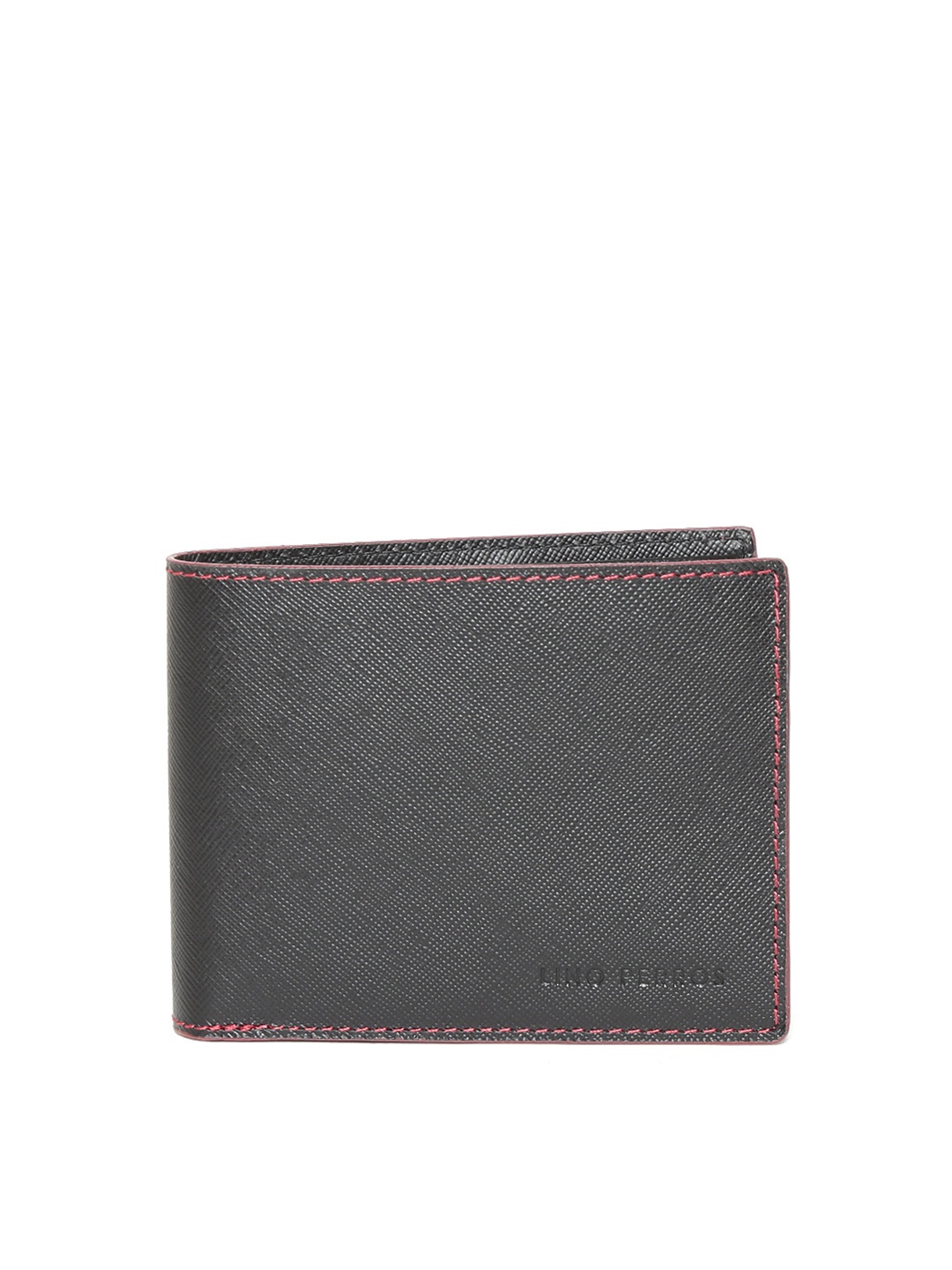 

Lino Perros Men Black Solid Twofold Leather Wallet