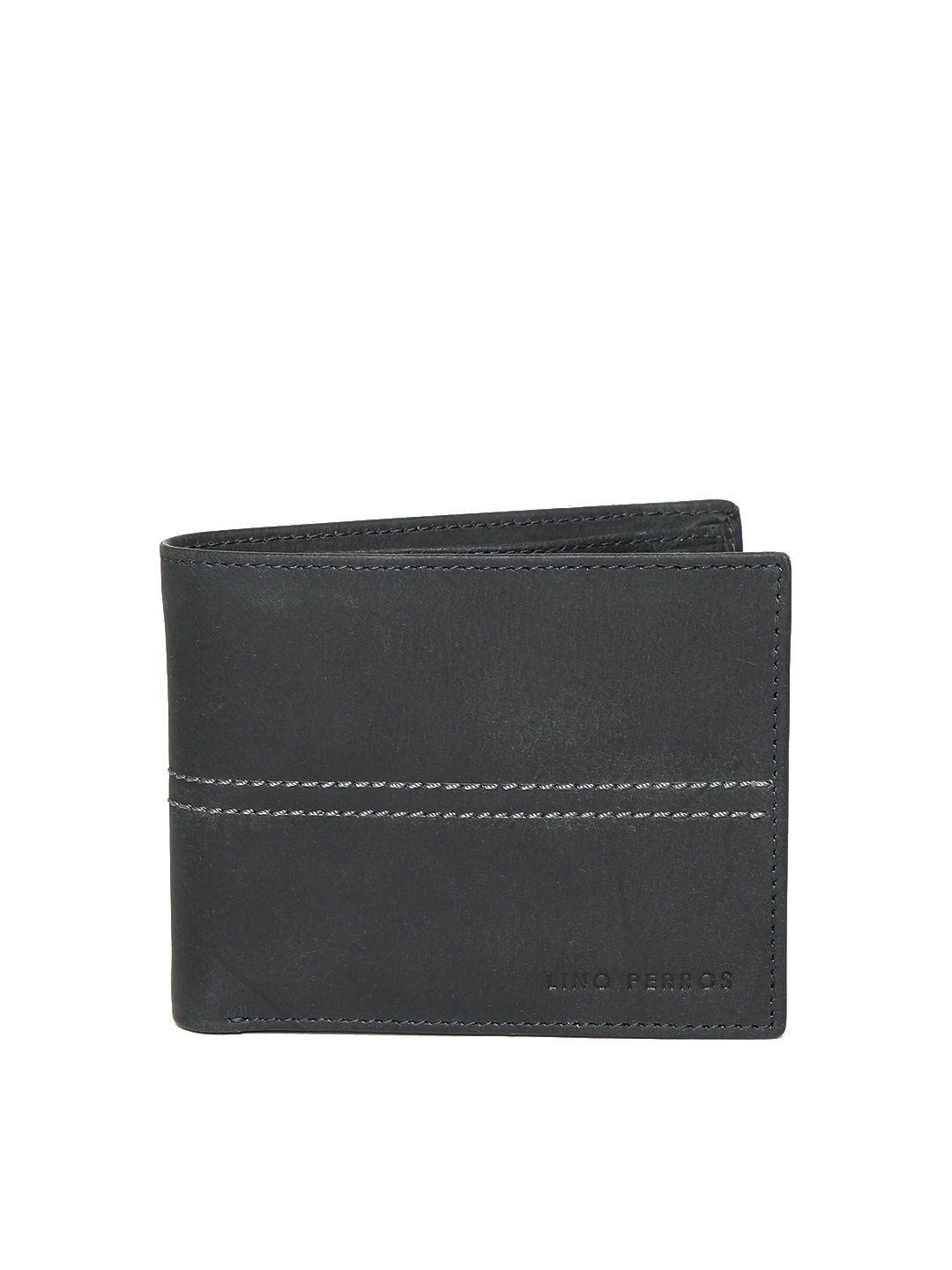 

Lino Perros Men Navy Blue Solid Twofold Leather Wallet