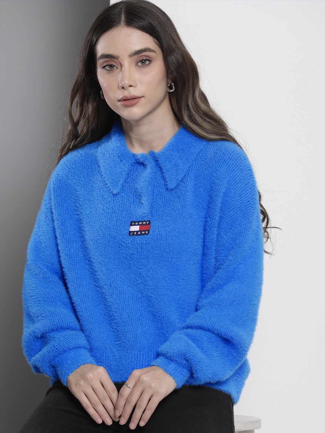 

Tommy Hilfiger Women Blue Ribbed Pullover