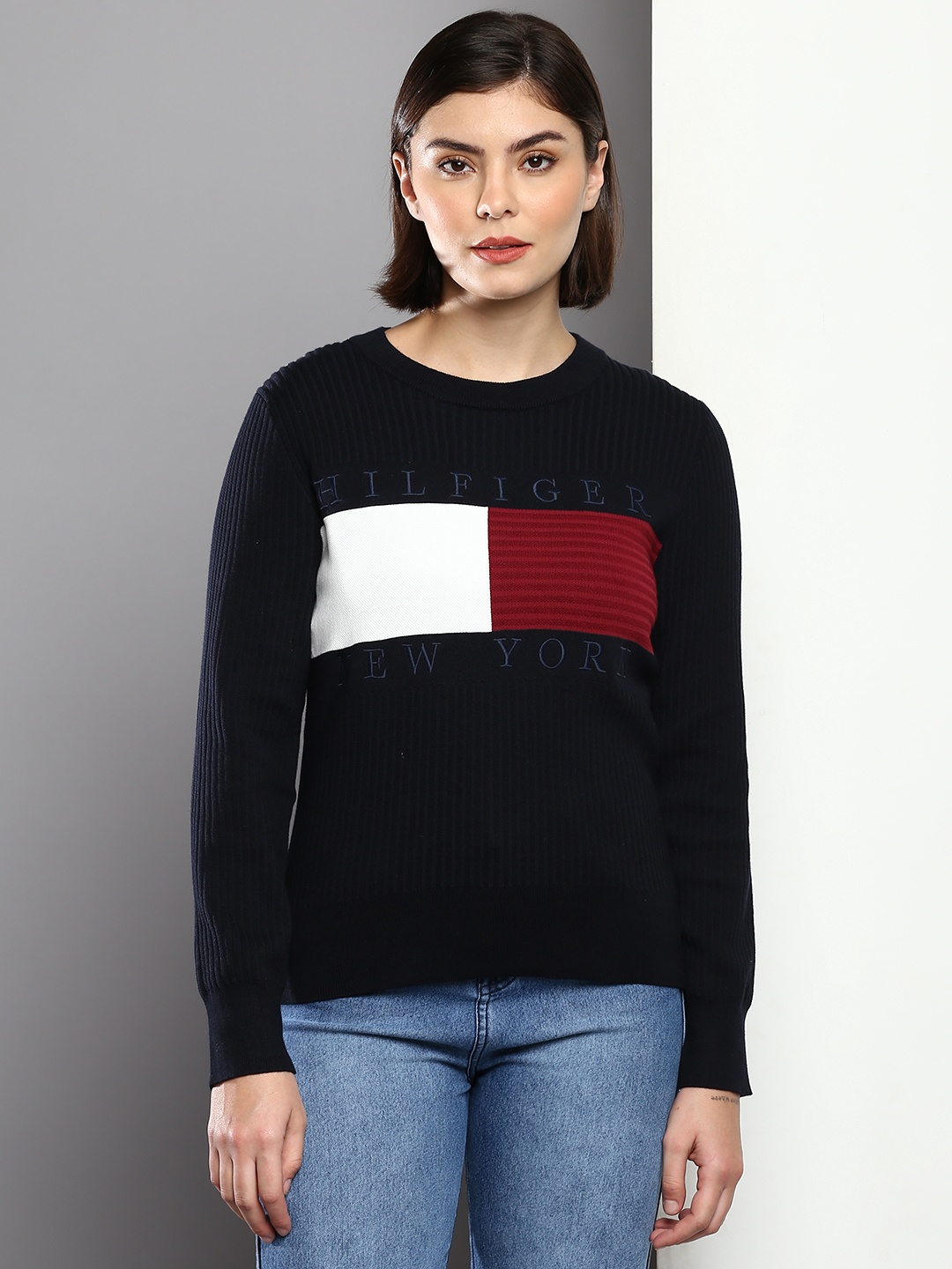

Tommy Hilfiger Women Colourblocked Pullover, Navy blue