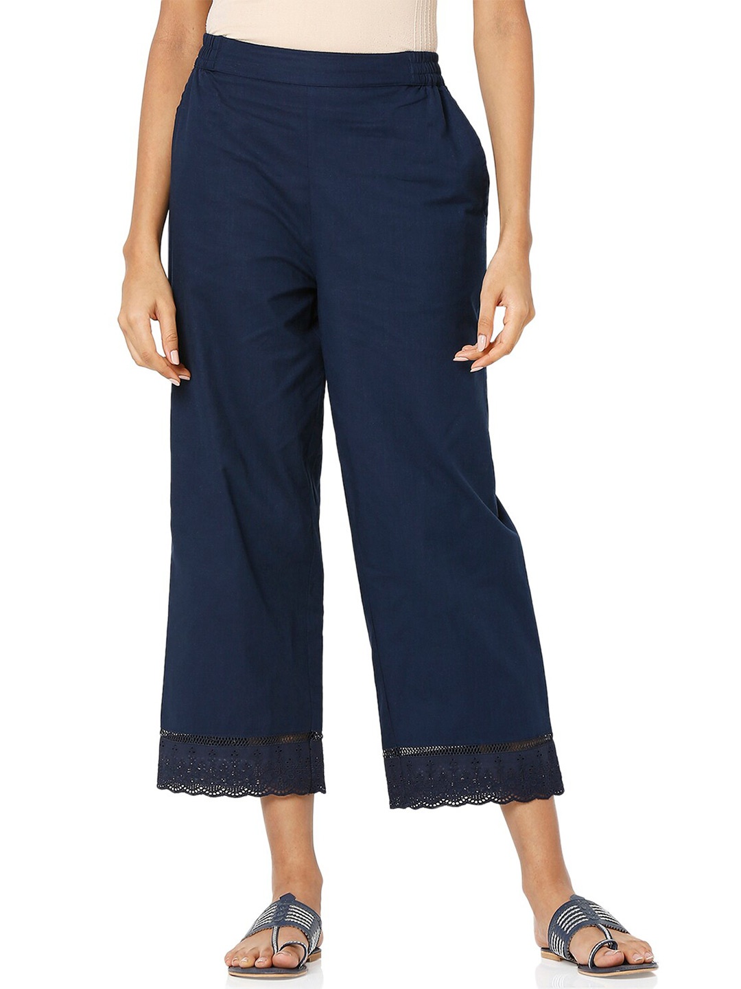 

Ethnicity Women Navy Blue Cropped Palazzos