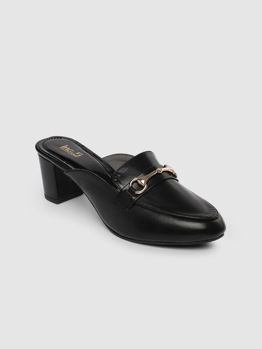 

Inc 5 Women Black Block Mules with Buckles