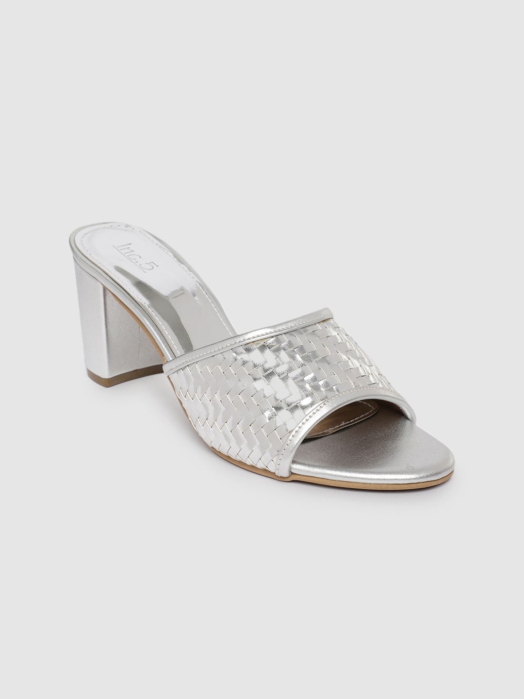 

Inc 5 Silver-Toned Textured Block Sandals