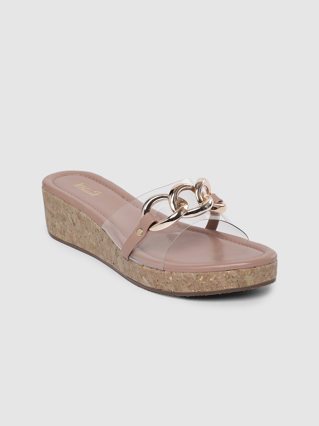 

Inc 5 Peach-Coloured & Transparent Embellished Wedge Sandals