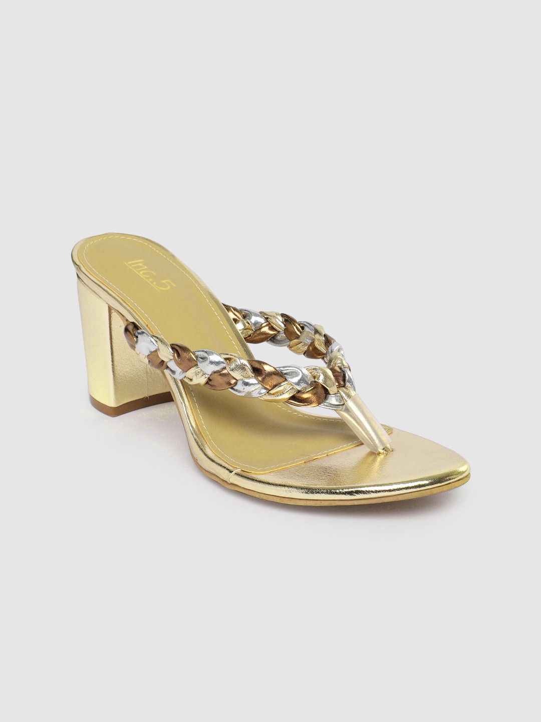

Inc 5 Gold-Toned Solid Braided Woven Design Block Heels