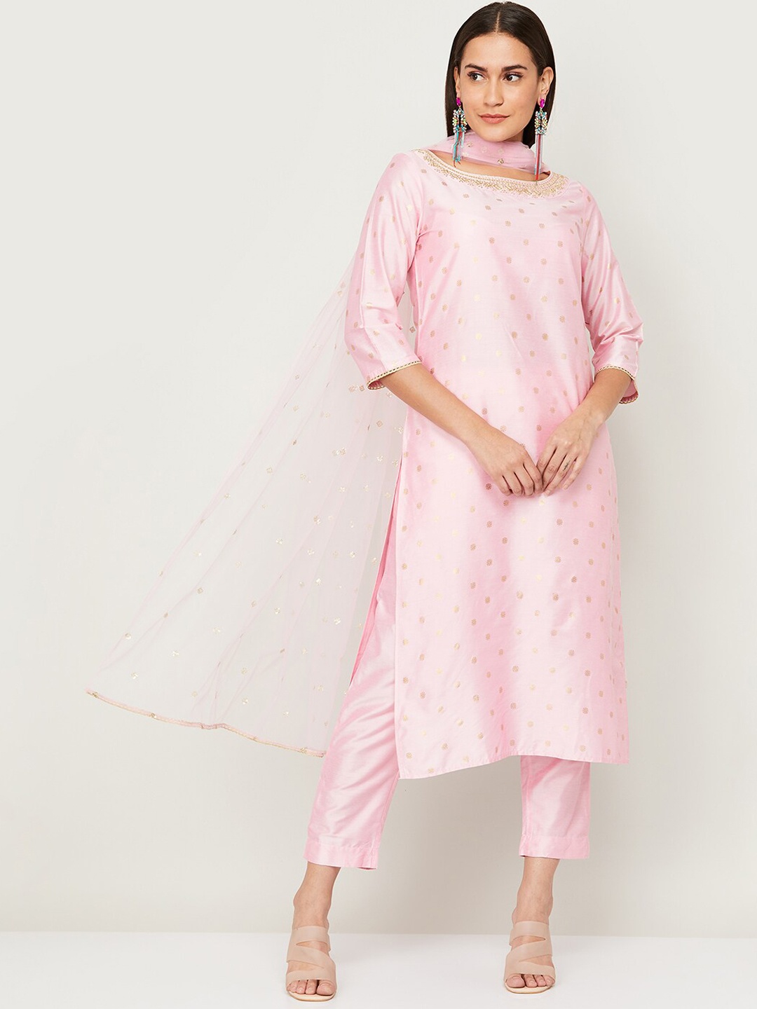 

Melange by Lifestyle Women Pink Ethnic Motifs Print Kurta with Trouser & Dupatta