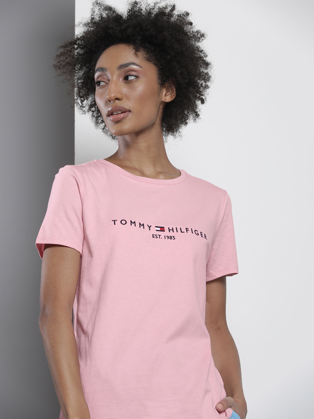 

Tommy Hilfiger Women Pink Pure Cotton T-shirt with Logo Embroidery