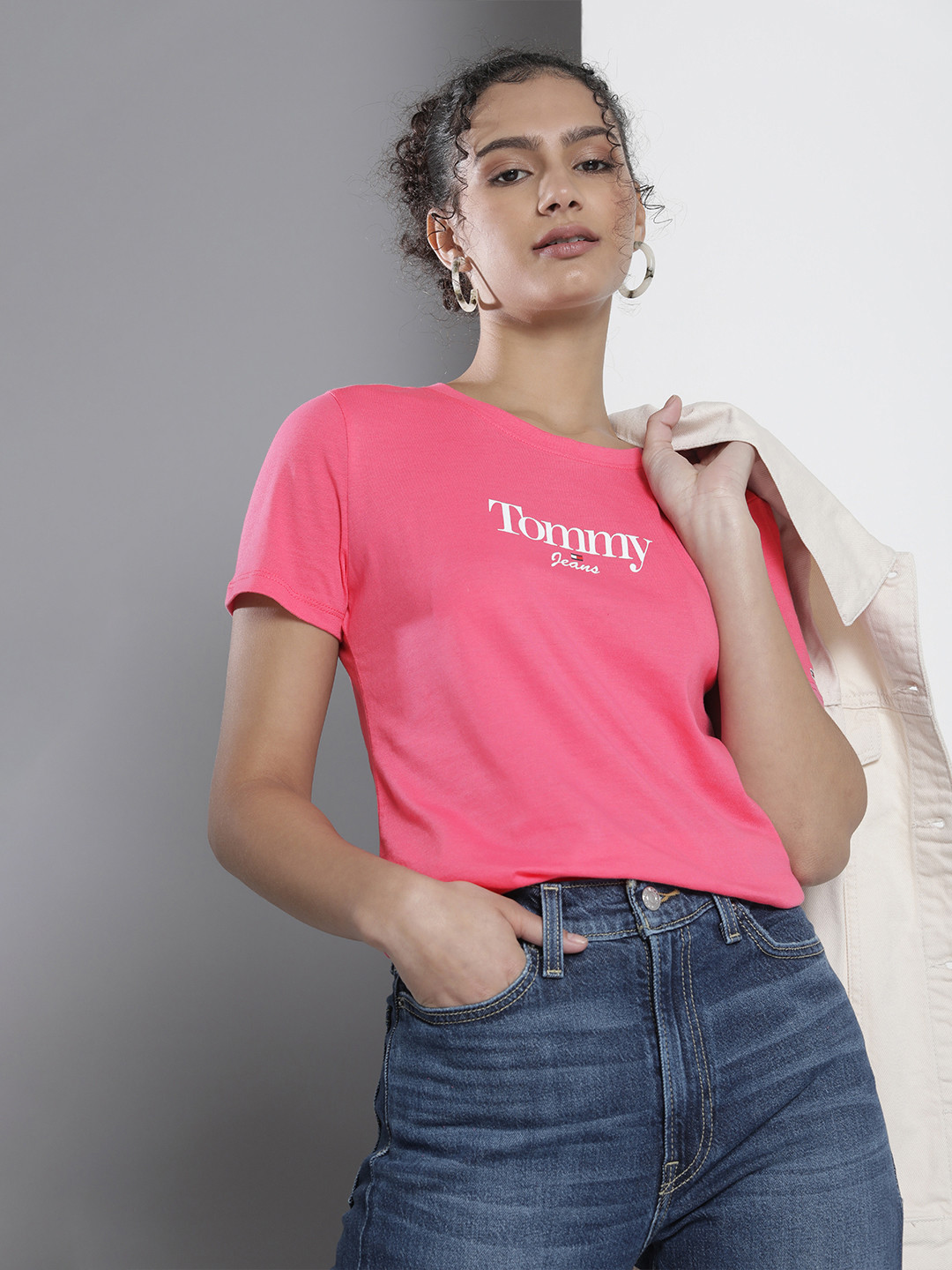 

Tommy Hilfiger Women Pink Brand Logo Printed T-shirt