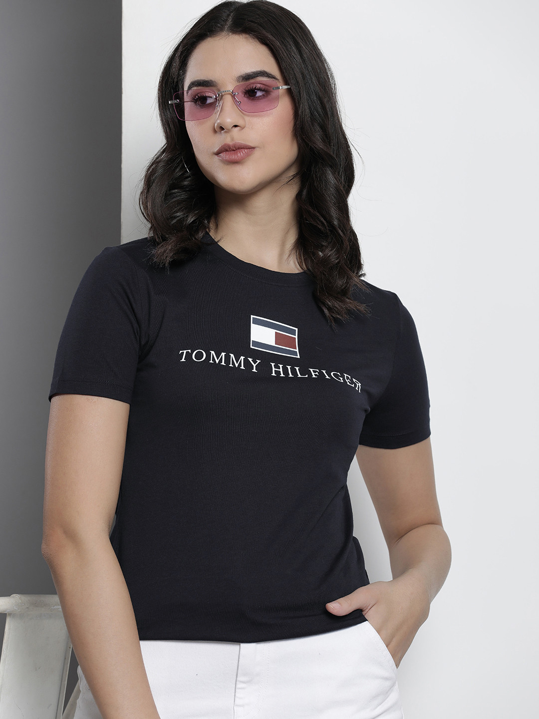 

Tommy Hilfiger Brand Logo Printed Pure Cotton T-shirt, Navy blue