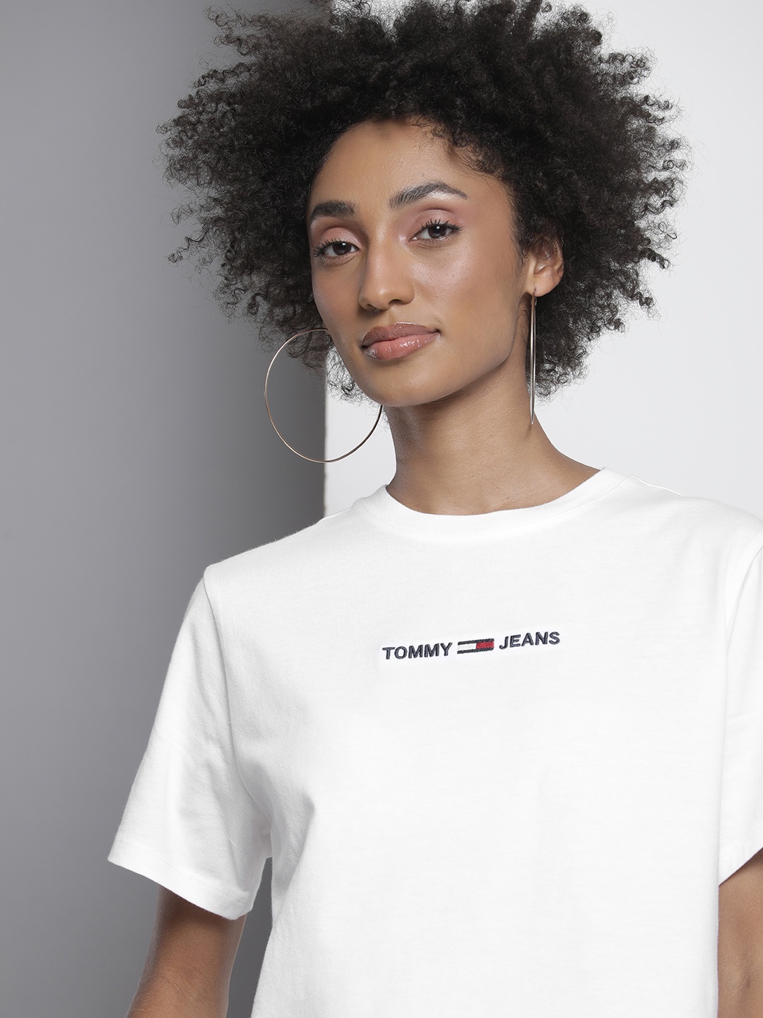 

Tommy Hilfiger Women White Brand Logo Embroidered Pure Cotton T-shirt
