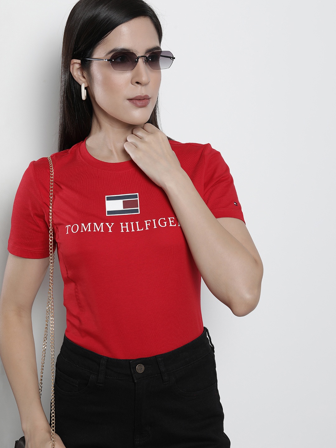 

Tommy Hilfiger Sustainable Brand Logo Printed Pure Cotton T-shirt, Red