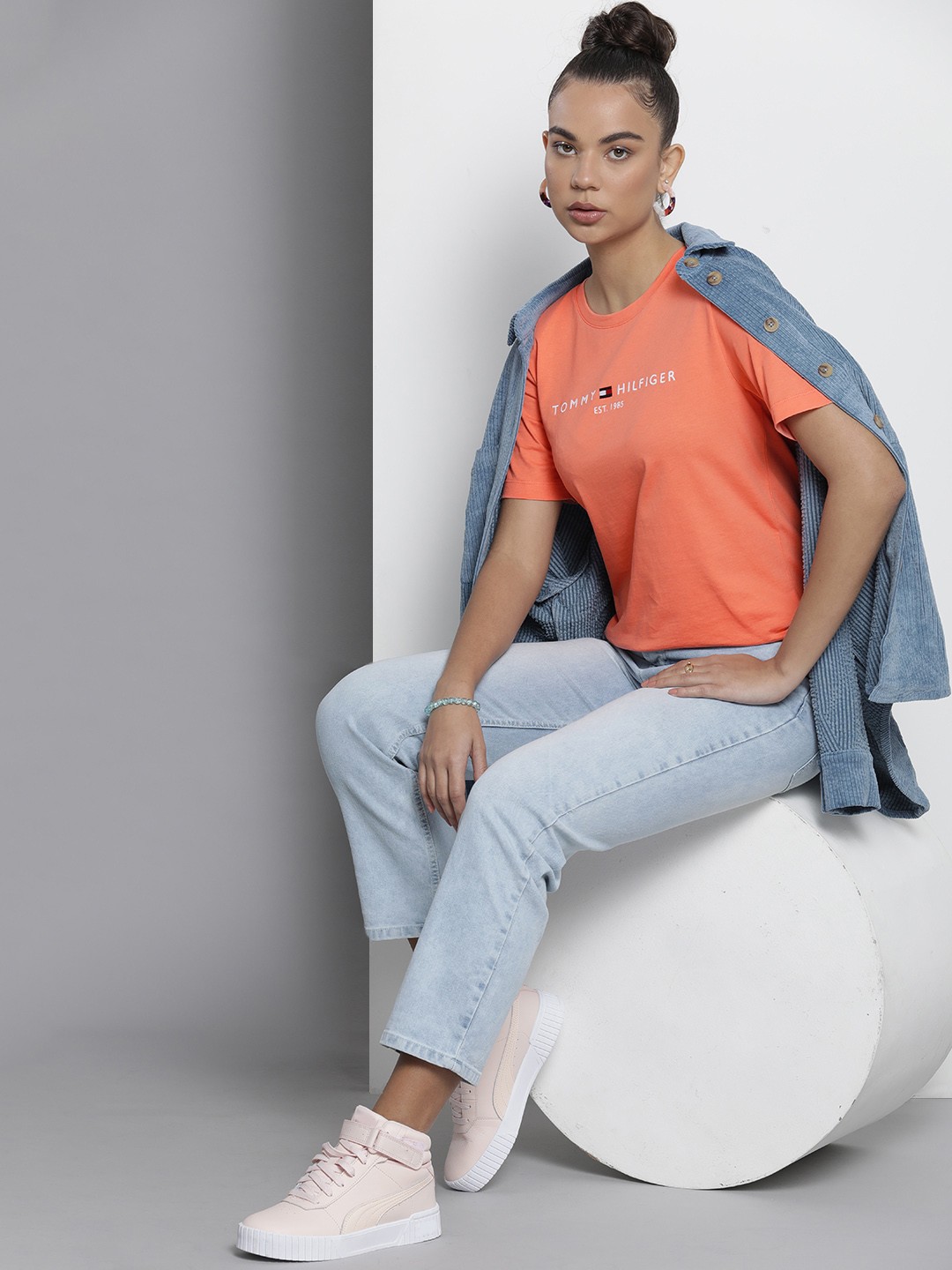 

Tommy Hilfiger Women Brand Logo Pure Cotton Slim Fit T-shirt, Orange