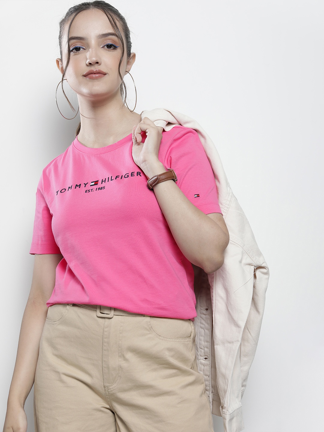 

Tommy Hilfiger Women Pink Brand Logo Pure Cotton T-shirt