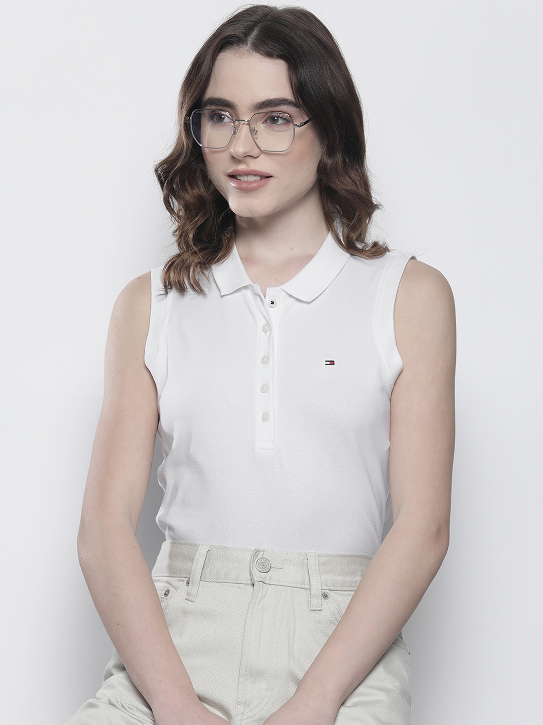 

Tommy Hilfiger Women Polo Collar Slim Fit T-shirt, White