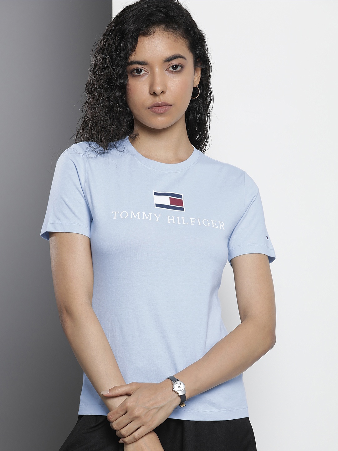 

Tommy Hilfiger Brand Logo Printed Pure Cotton Slim Fit T-shirt, Blue