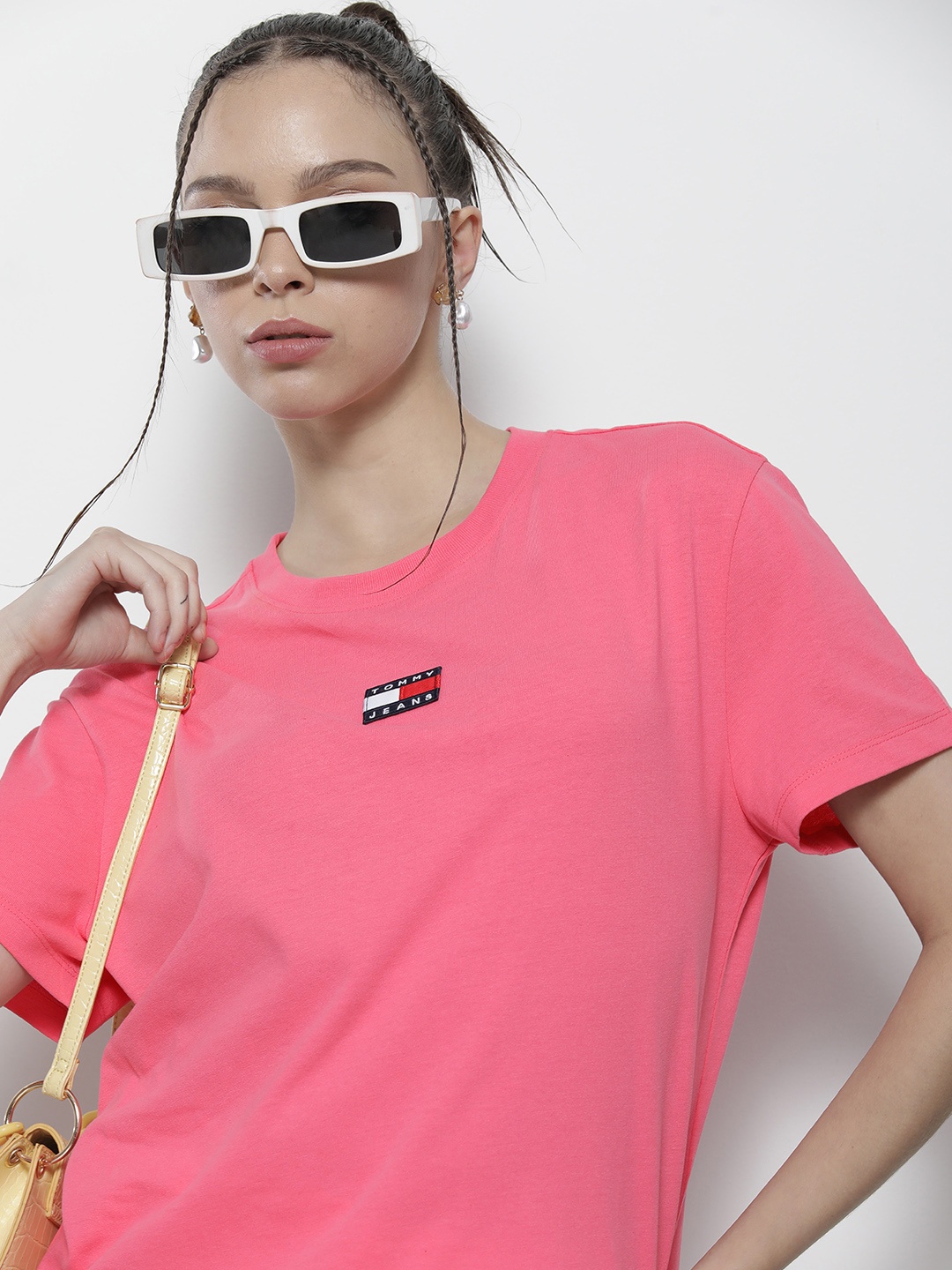 

Tommy Hilfiger Women Pink Brand Logo Applique Casual T-shirt