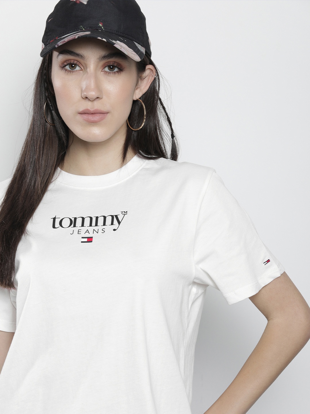 

Tommy Hilfiger Women White Brand Logo Printed Pure Cotton T-shirt