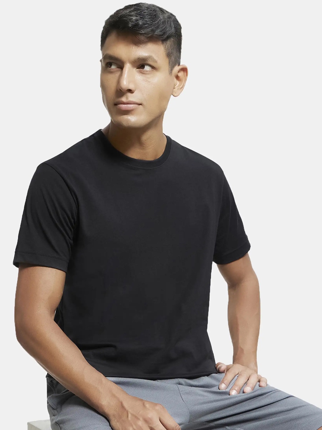 

Jockey Combed Cotton Rich Round Neck Half Sleeve Tshirt-2714, Black