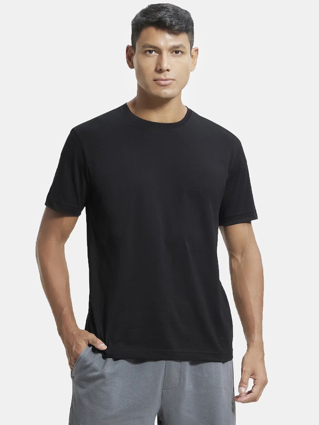 

Jockey Combed Cotton Rich Round Neck Half Sleeve Tshirt-2714, Black