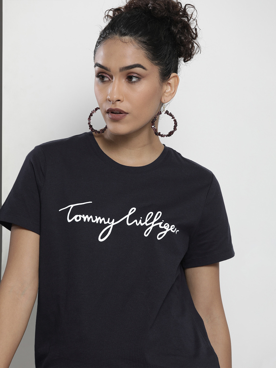 

Tommy Hilfiger Women Navy Blue Brand Logo Printed Pure Cotton T-shirt