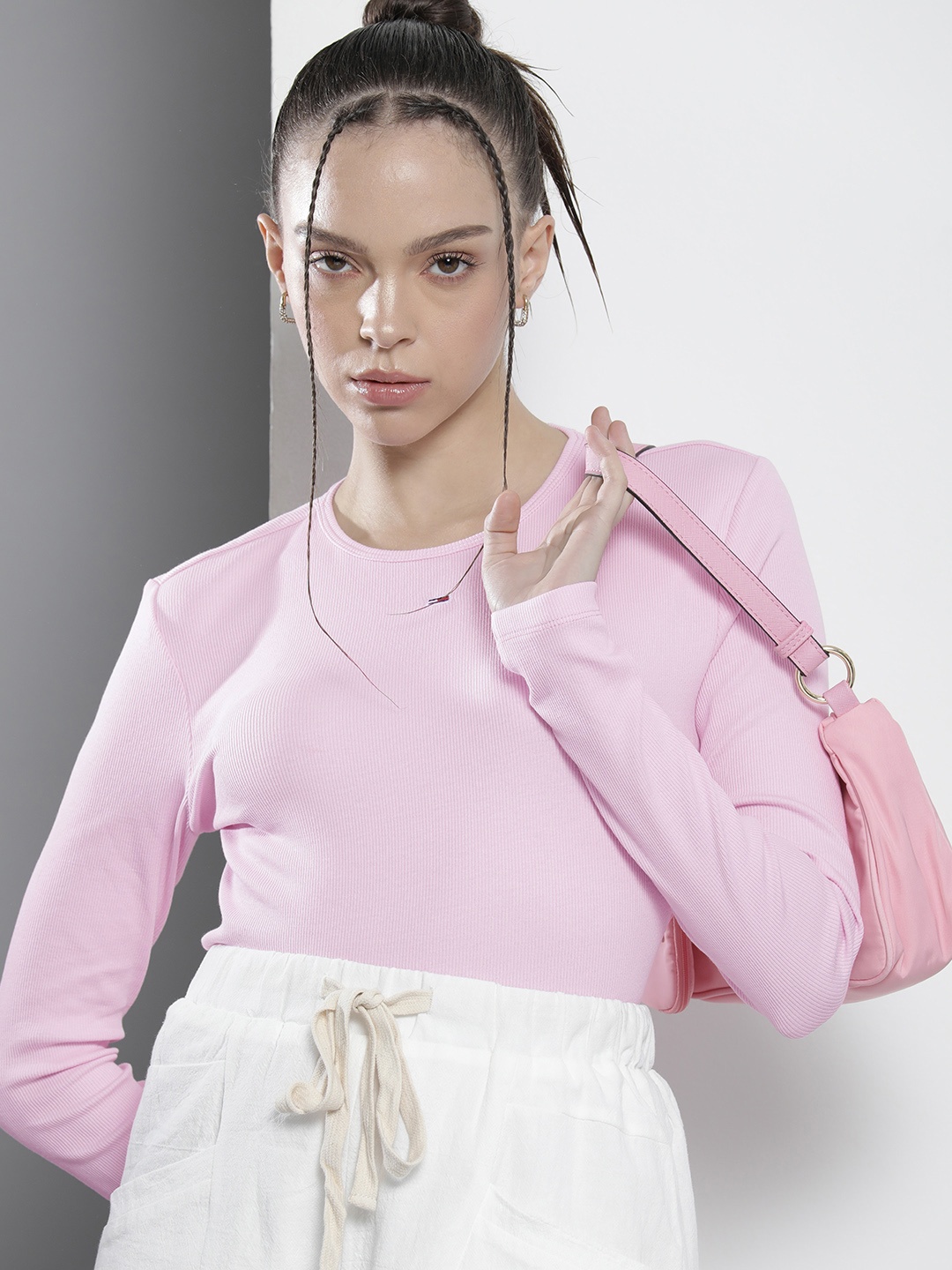 

Tommy Hilfiger Women Pink Slim Fit Ribbed T-shirt
