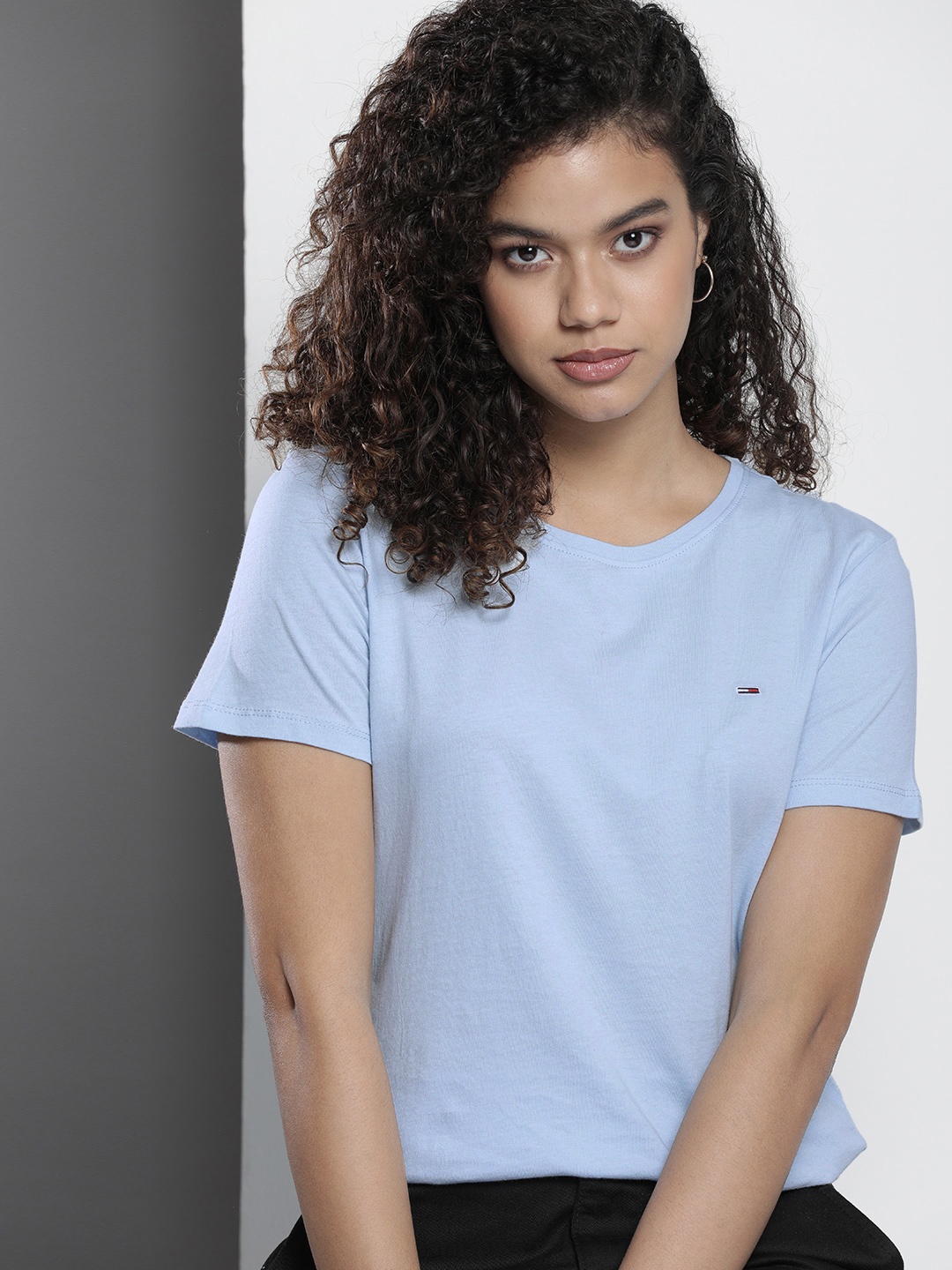 

Tommy Hilfiger Women Blue Solid Pure Cotton Slim Fit T-shirt