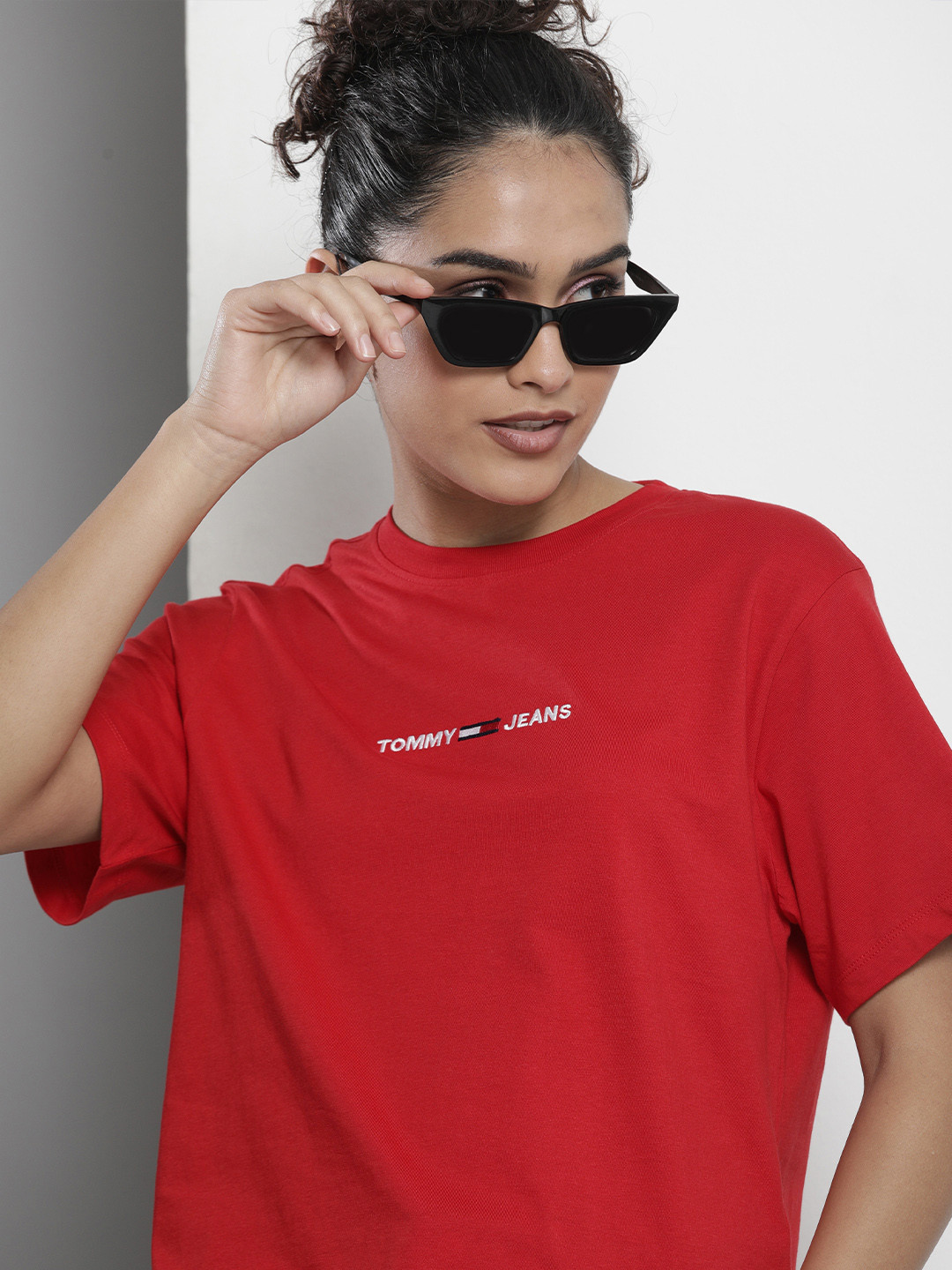 

Tommy Hilfiger Women Red Embroidered Pure Cotton T-shirt