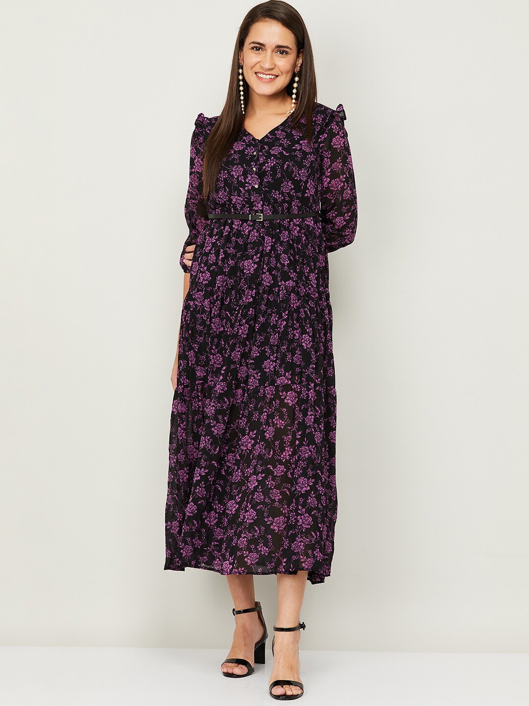 

CODE by Lifestyle Black Floral A-Line Midi Dress