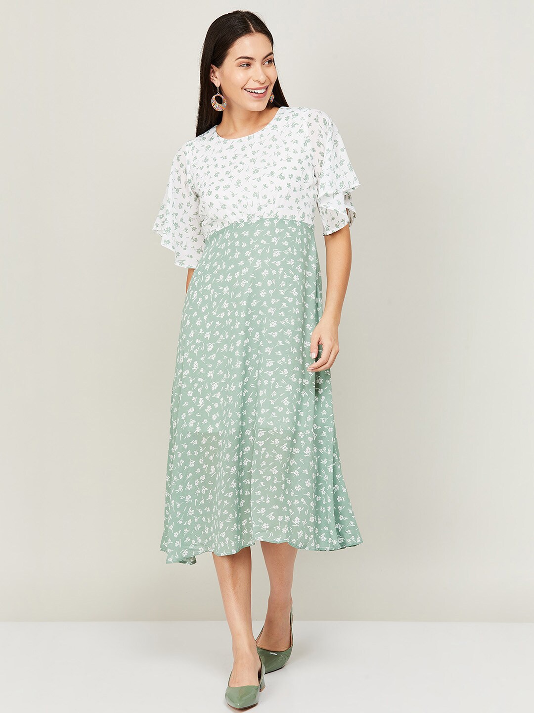 

CODE by Lifestyle Green Floral A-Line Midi Dress