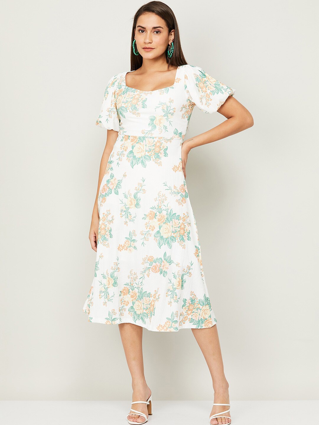 

CODE by Lifestyle Women White Polyester Floral Midi Dress