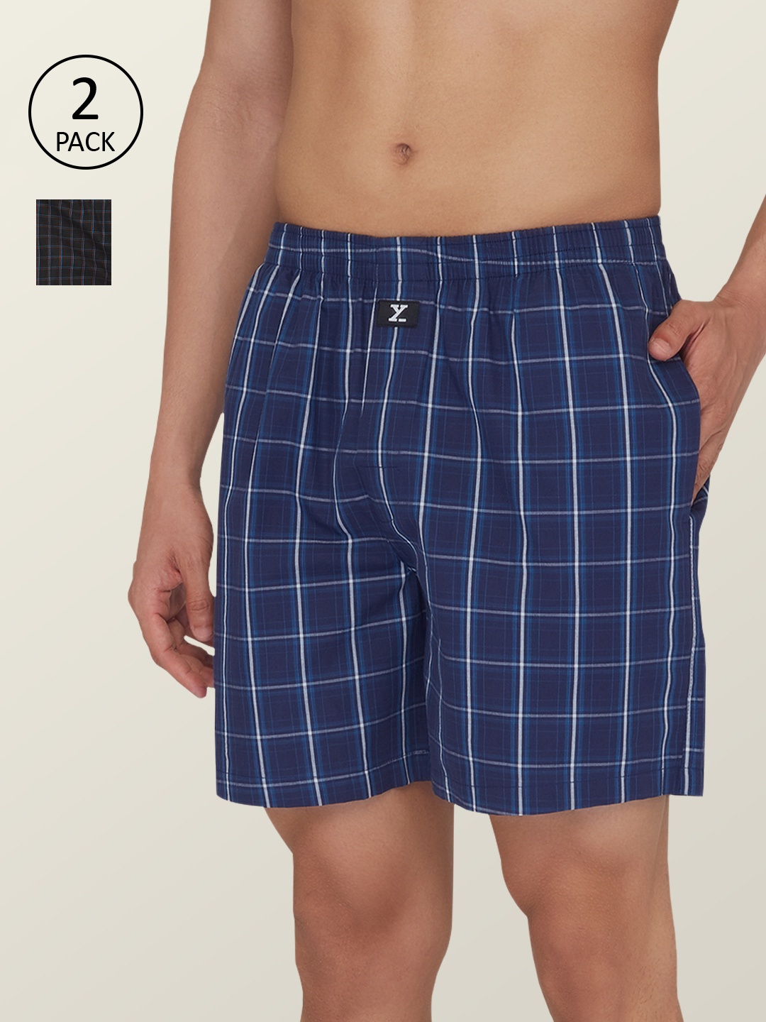 

XYXX Men Pack Of 2 Blue & Black Printed Pure Cotton Boxers XYBOX2PCKN239