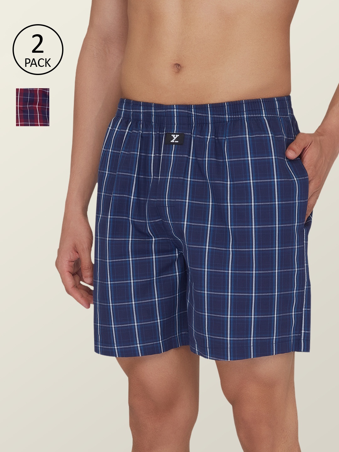 

XYXX Men Pack Of 2 Blue & Maroon Checked Pure Cotton Boxers XYBOX2PCKN241, Multi