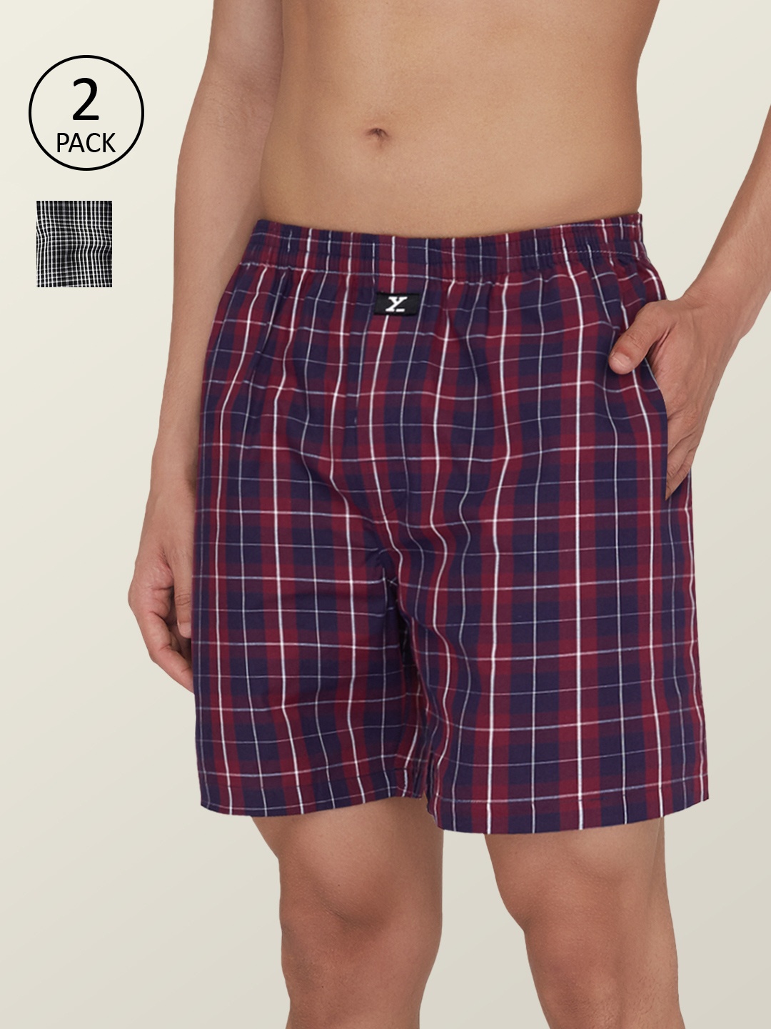 

XYXX Men Pack Of 2 Checked Pure Cotton BoxersXYBOX2PCKN244, Black