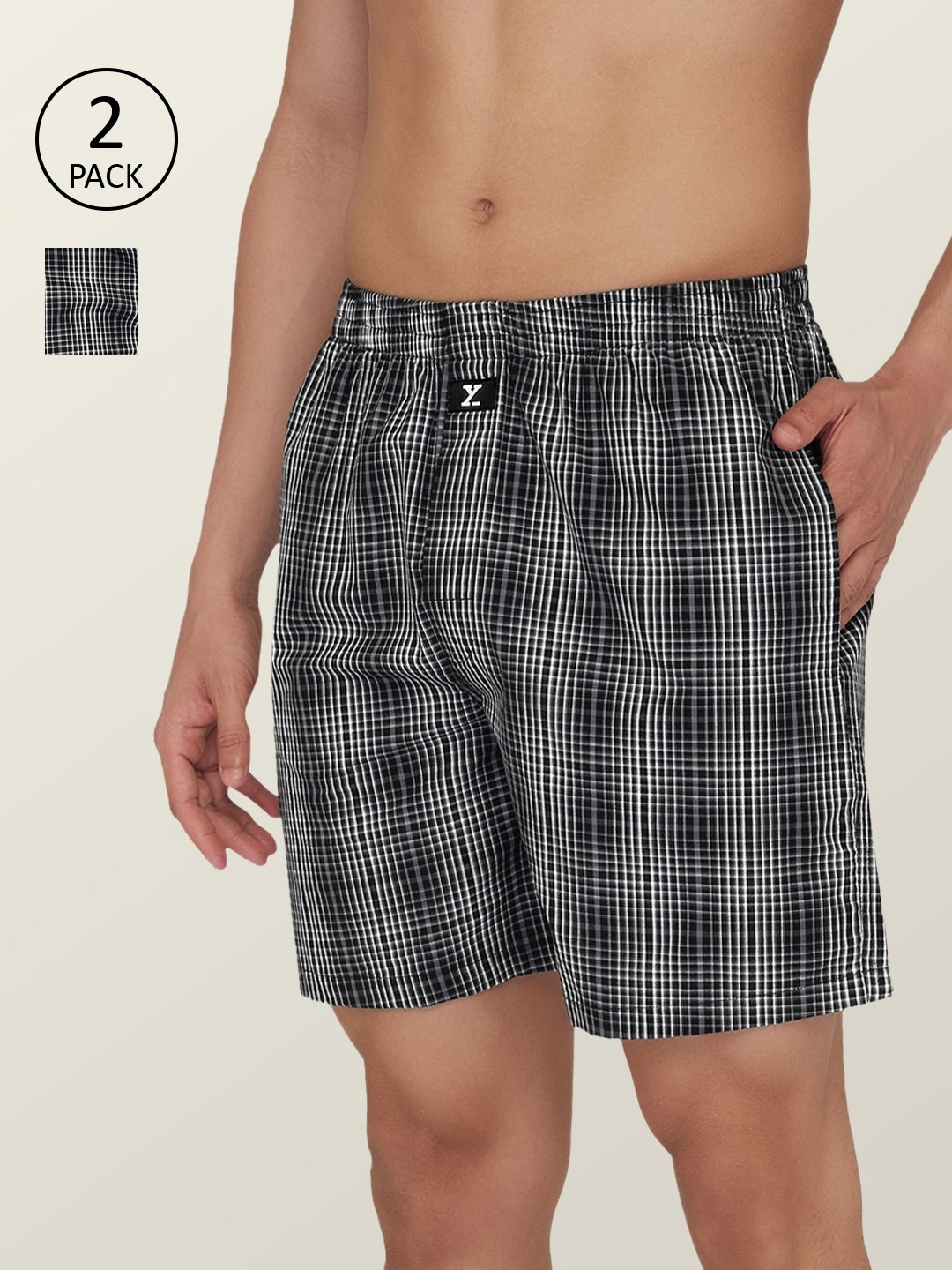 

XYXX Men Pack of 2 Checked Pure Cotton Boxers XYBOX2PCKN235, Grey