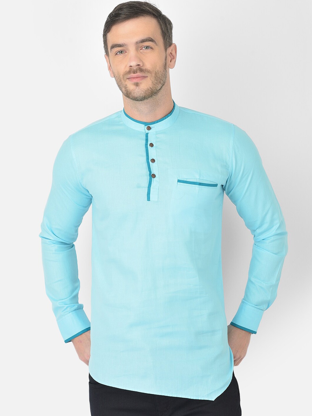 

SG LEMAN Men Turquoise Blue Thread Work Kurta