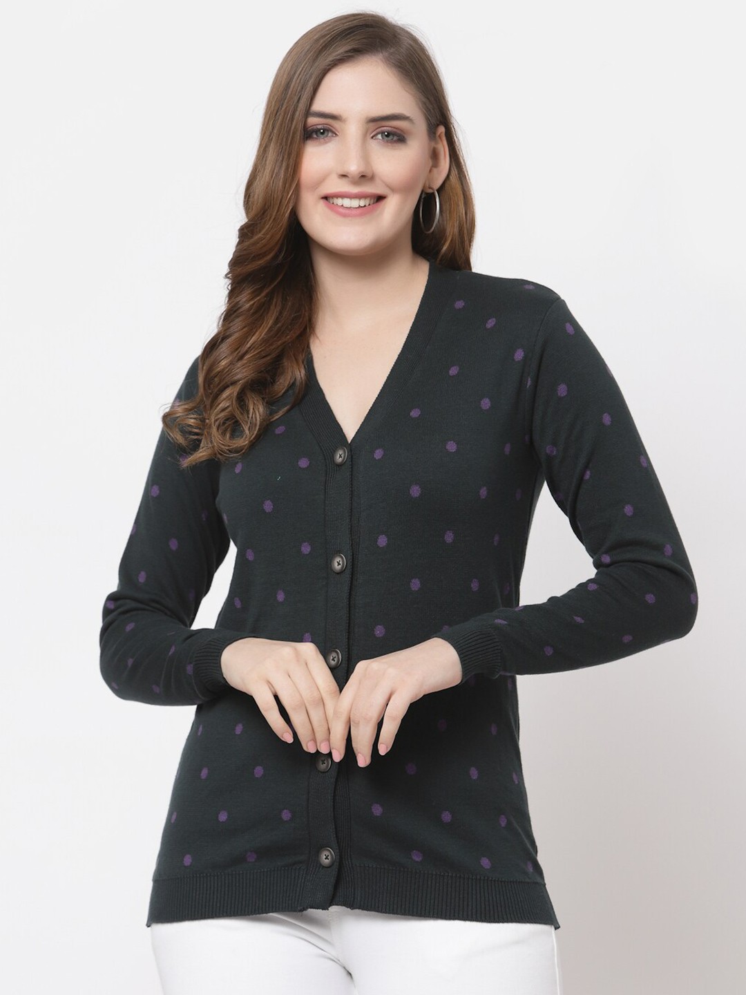 

Kalt Women Green & Purple Printed Cardigan