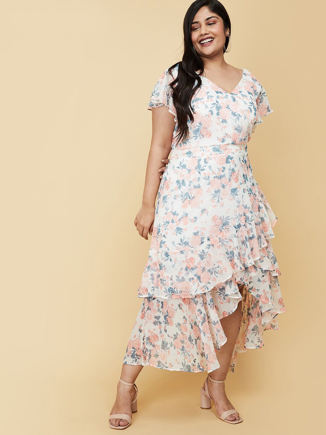 

max Women Plus Size White & lily white Floral A-Line Maxi Dress