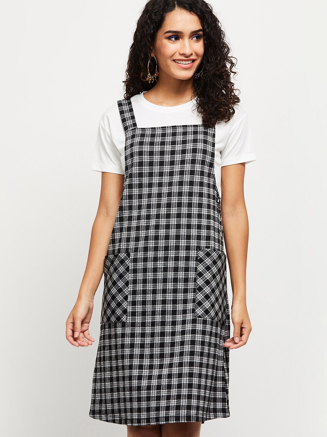 

max White & Black Checked Pinafore Dress