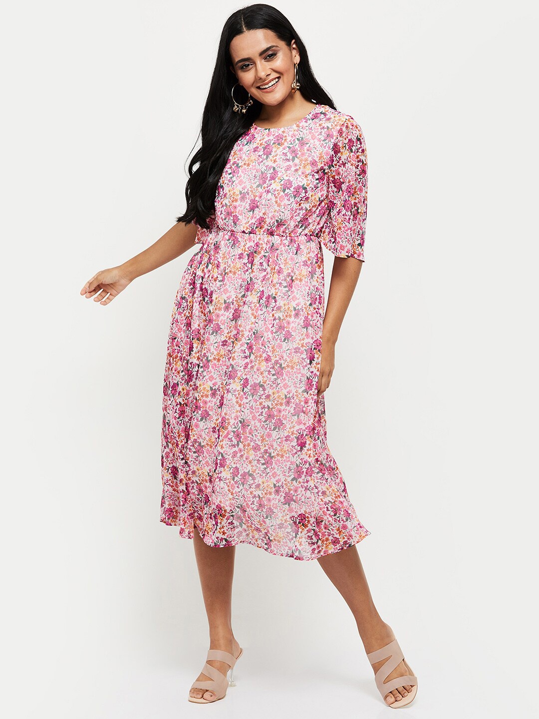 

max White Floral Midi Fit & Flare Dress