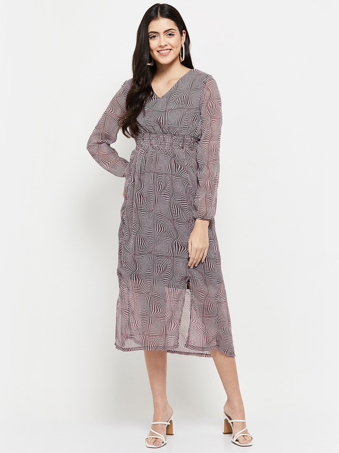 

max Women Brown V-Neck Empire Midi Dress