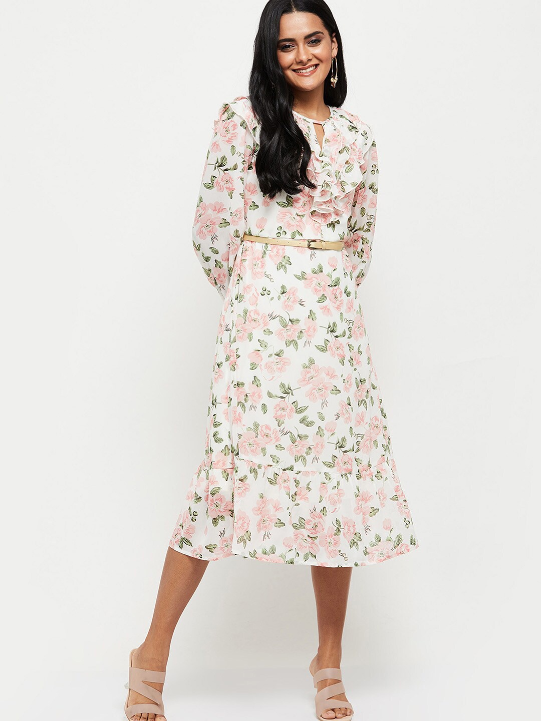 

max White Floral Midi Dress