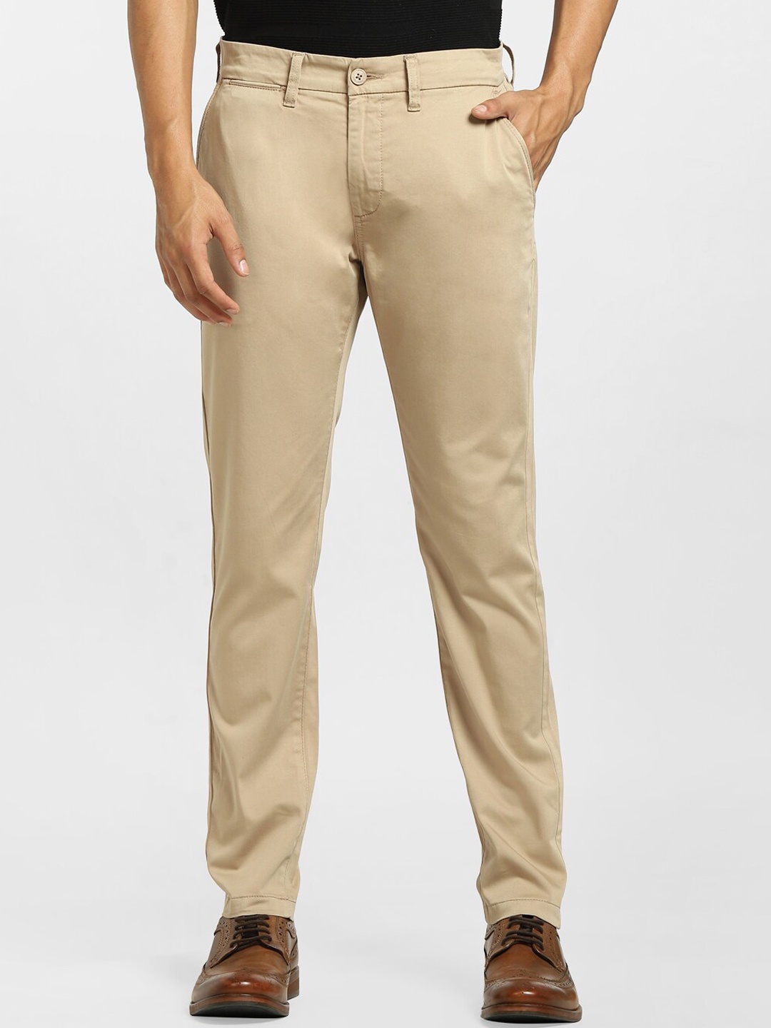 

Jack & Jones Men Beige Low-Rise Trousers