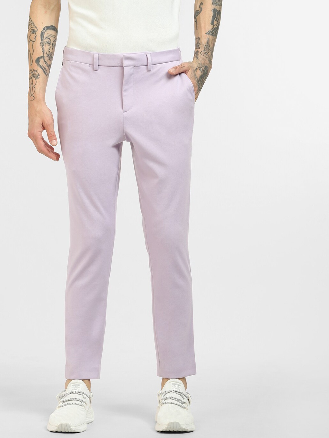 

Jack & Jones Men Purple Low-Rise Trousers