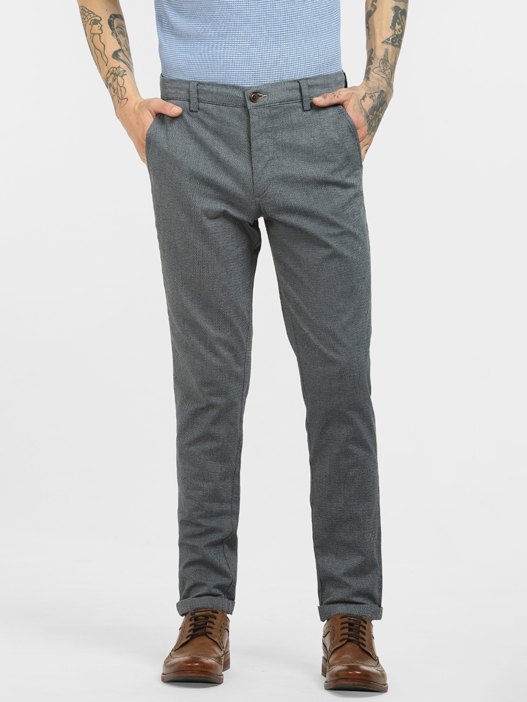 

Jack & Jones Men Grey Low-Rise Chinos Trousers