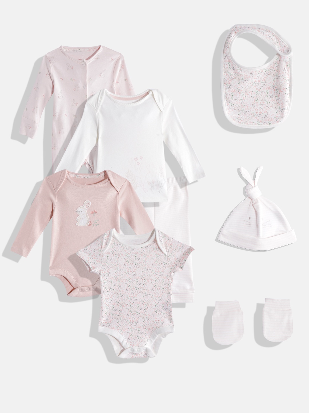 

mothercare Infant Girls Pink & White Printed Pure Cotton Apparel Gift Set