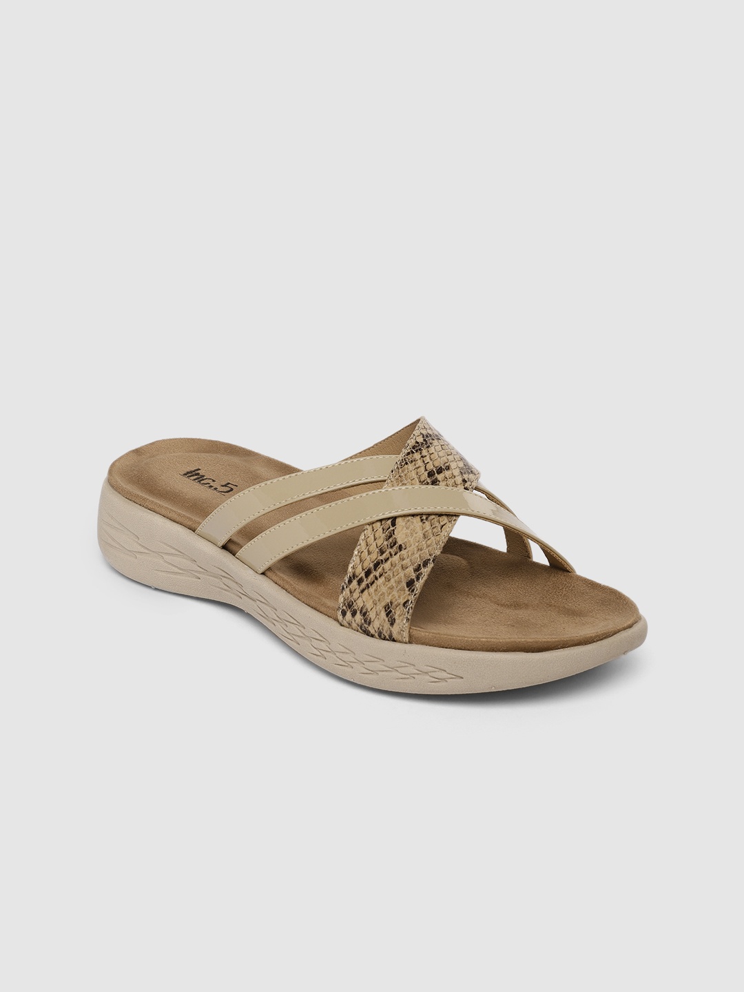 

Inc 5 Women Beige Snake Print Open Toe Flats