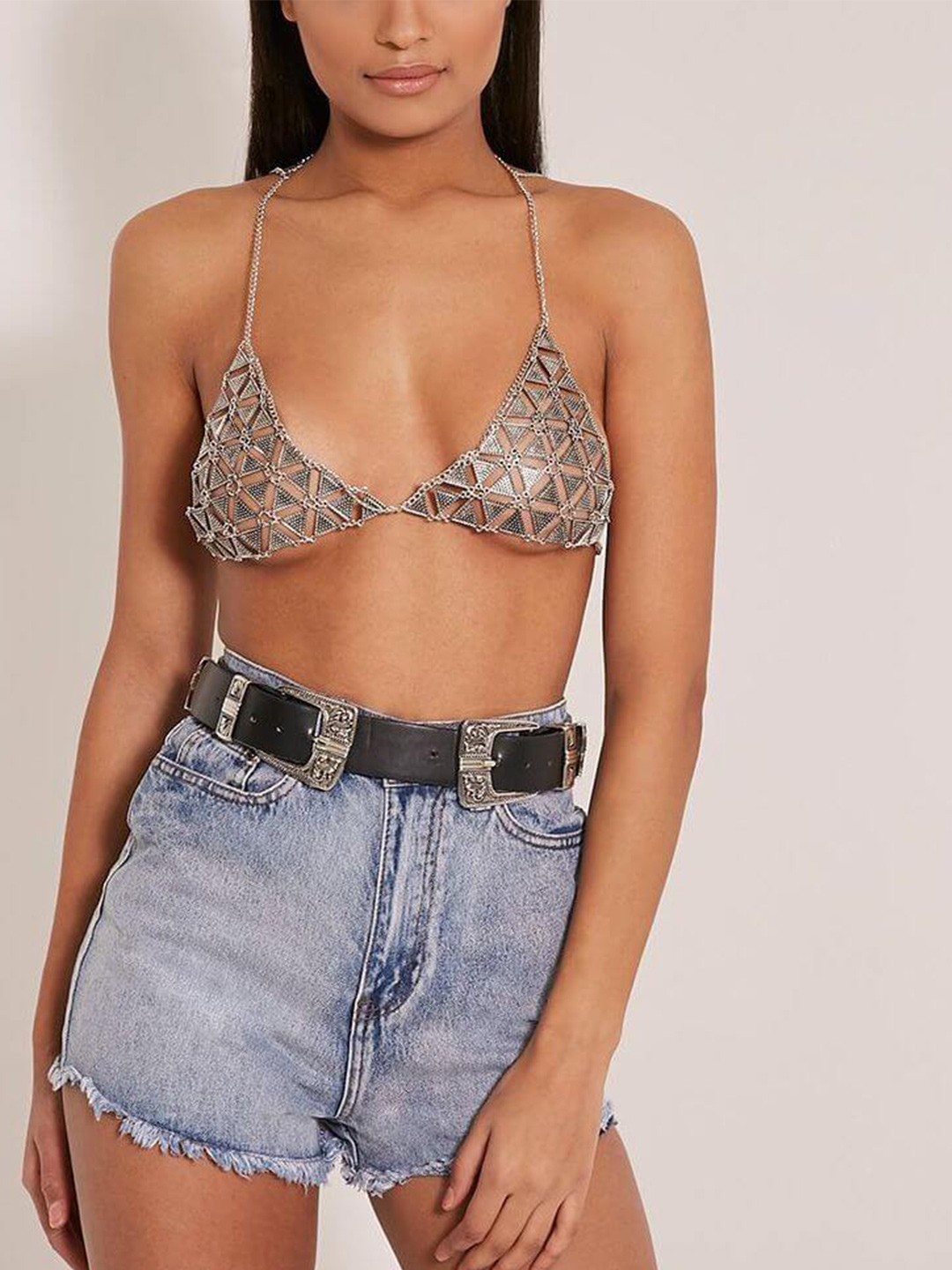 

FemNmas Silver-Toned Silver-Plated Body Chain